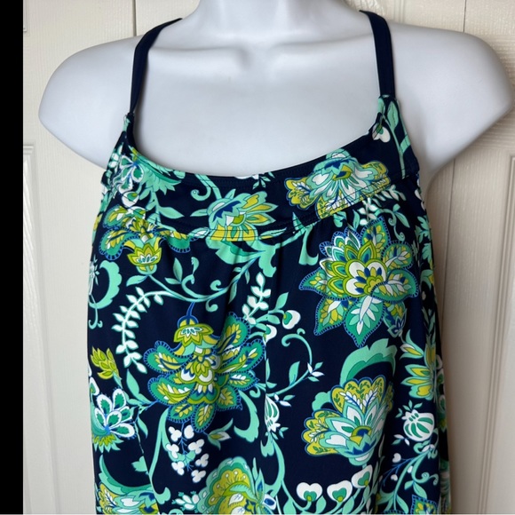 LANDS END Tankini Beach Living Floral Paisley Blue Turquoise Padded Blouson Top - Picture 4 of 9